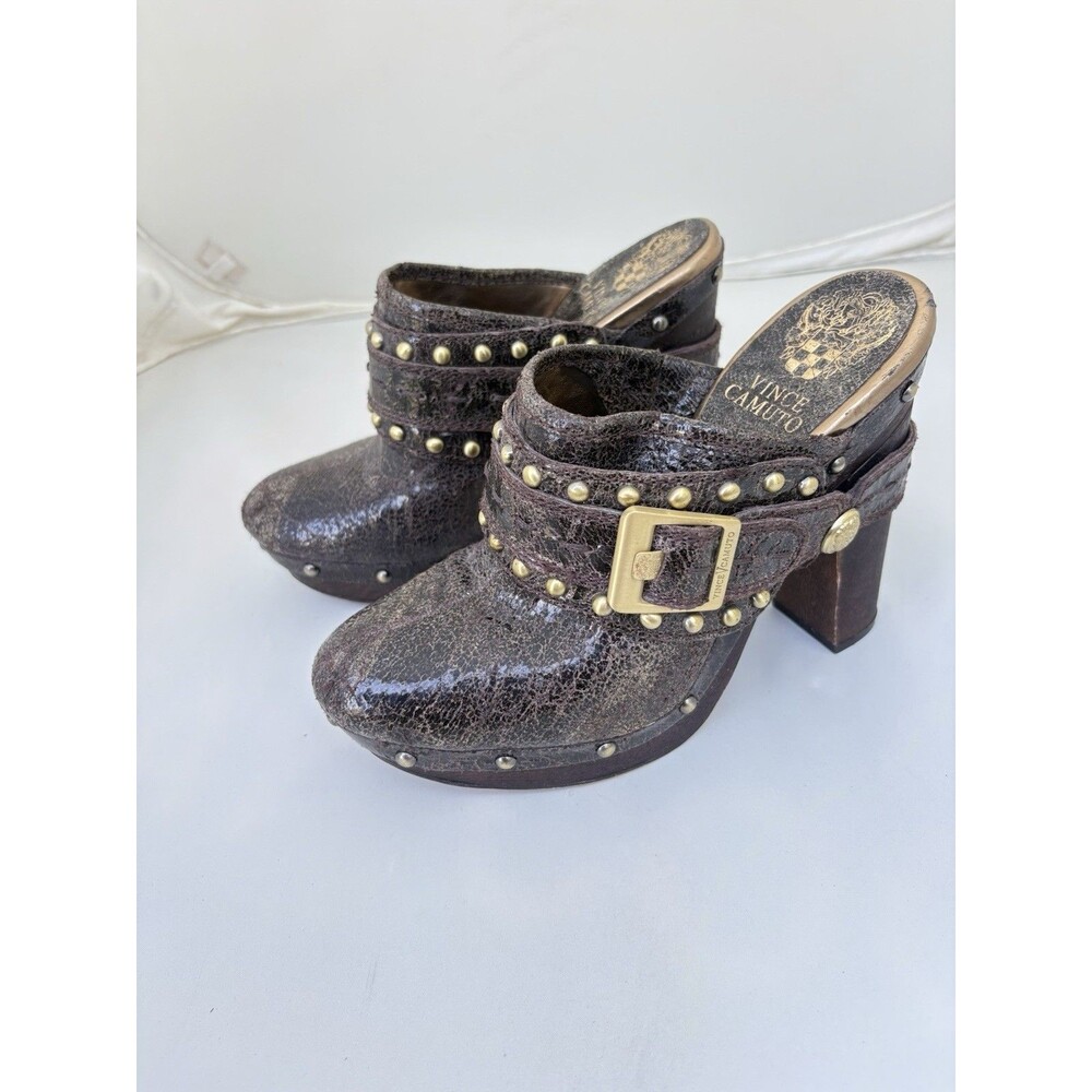 Vince Camuto Christies Clogs Shoes Brown Distressed Leather Slip On Women's 7.5